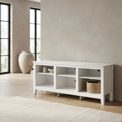 White Wooden TV Stand, Up to 65 Inch Entertainment Center, Spacious Storage