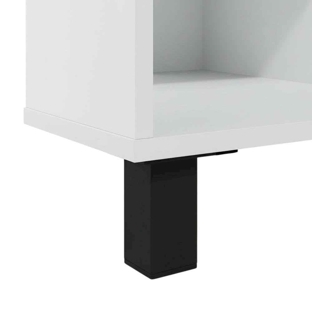White Corner Fireplace TV Stand with 4 Open Storage Compartments in Wood Finish