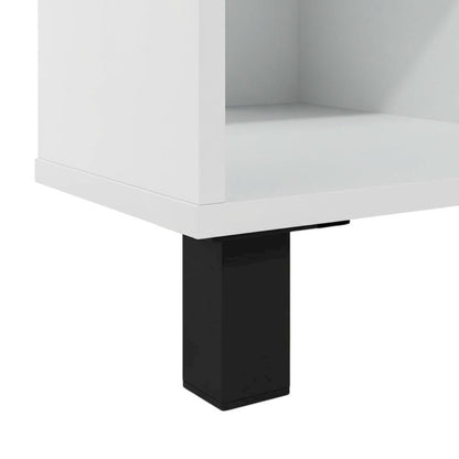 White Corner Fireplace TV Stand with 4 Open Storage Compartments in Wood Finish