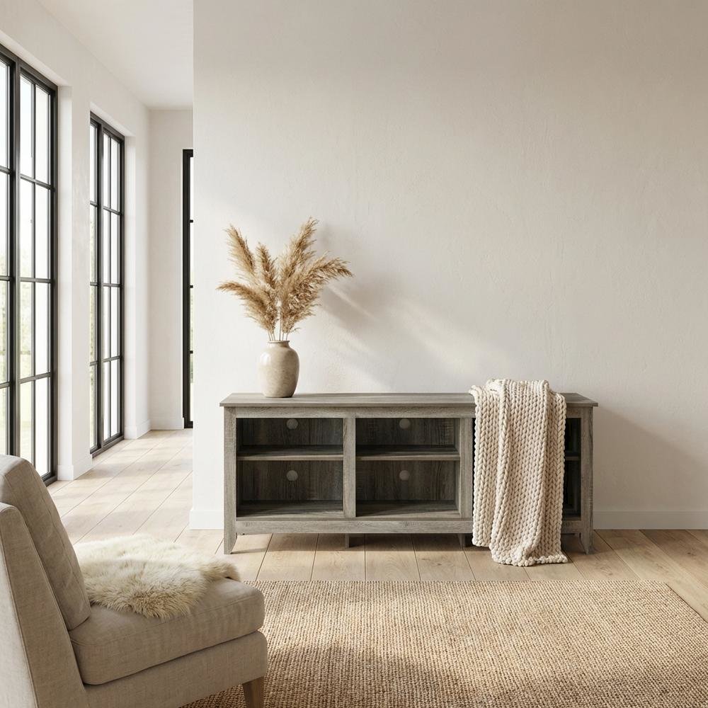 Wood TV stand, up to 65-inch TVs, spacious storage, modern French Oak Grey