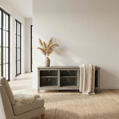Wood TV stand, up to 65-inch TVs, spacious storage, modern French Oak Grey