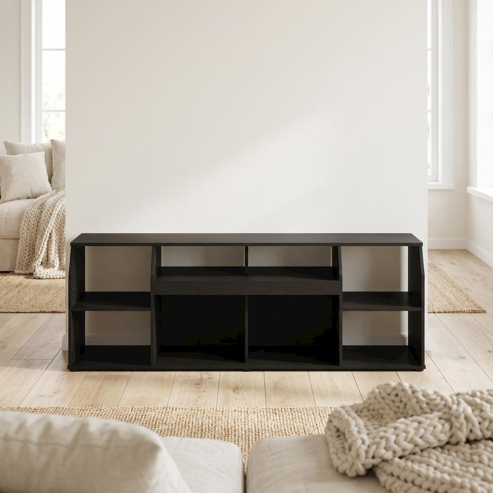 Large wood media console with LED lighting for TV up to 65 inches, Americano