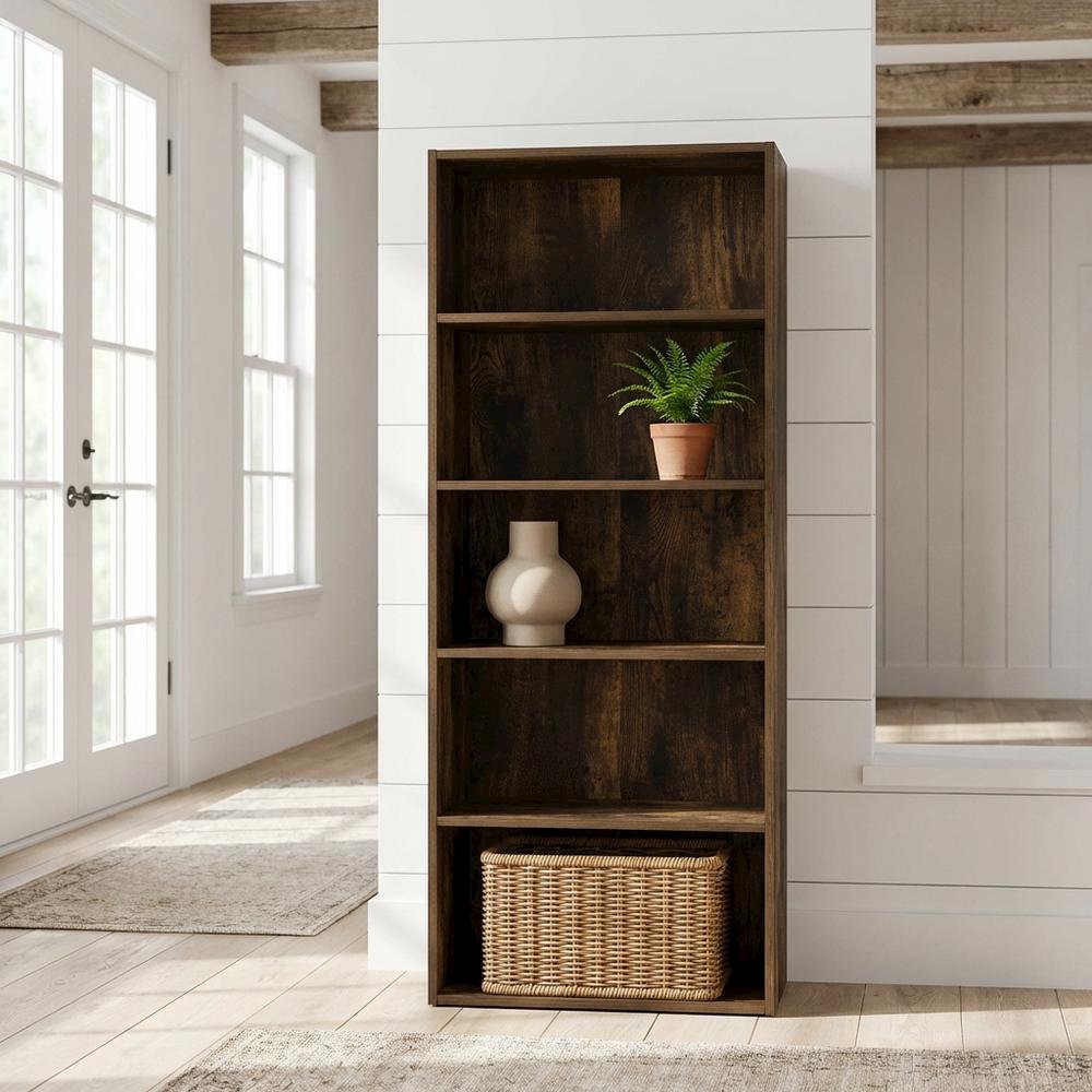 Amber Pine 5-Tier Open Shelf Bookcase with Versatile Storage Solution