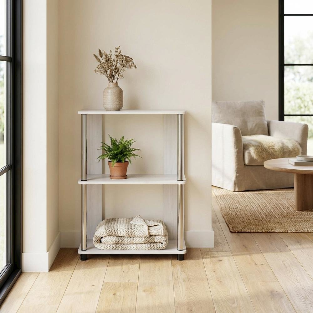 White Oak Bookcase with Modern Chrome Accents for Stylish Storage