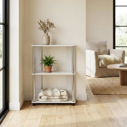 White Oak Bookcase with Modern Chrome Accents for Stylish Storage