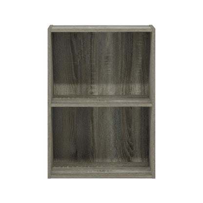 French Oak 2-Tier Open Shelf Bookcase with Modern Design and Wood Build
