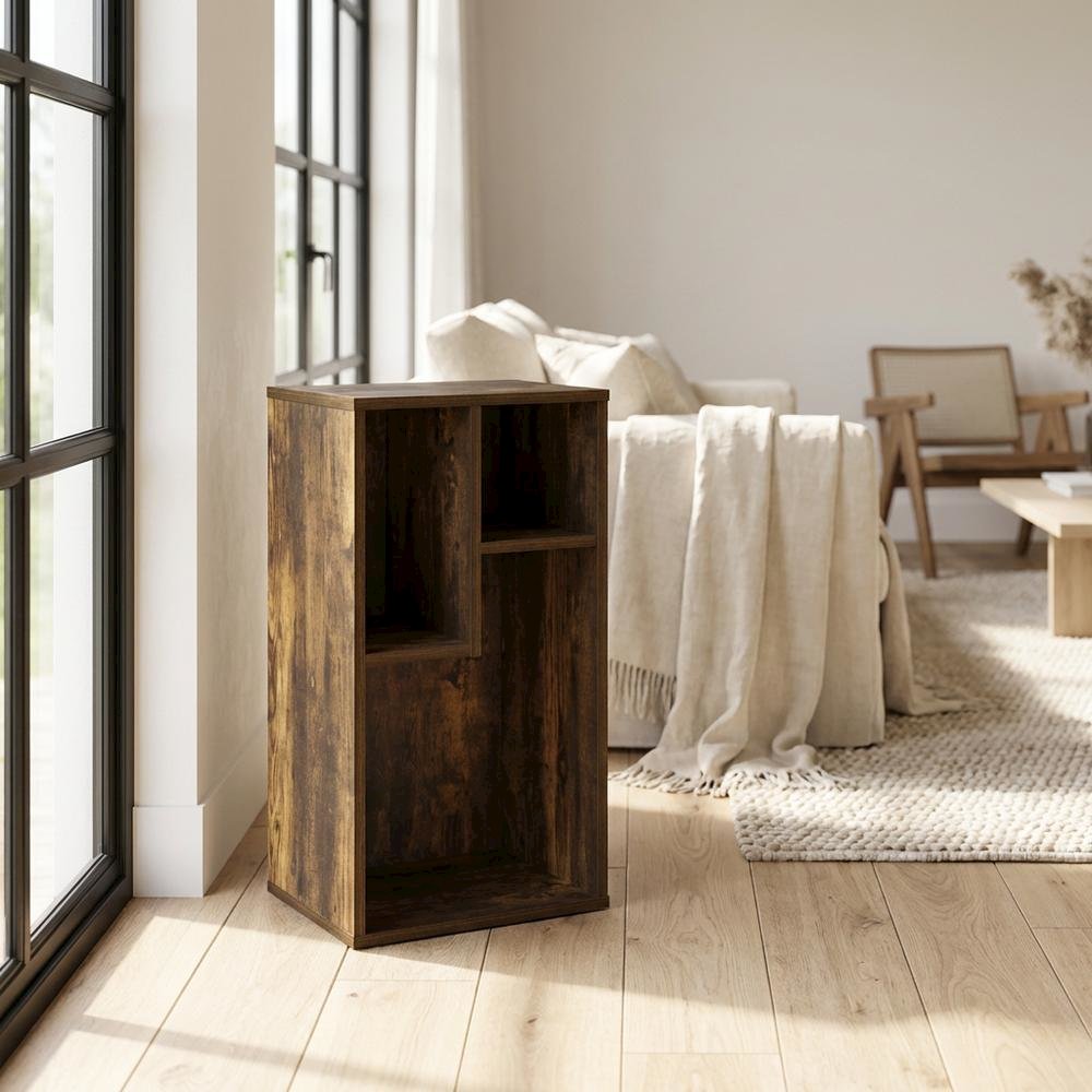 Amber Pine 3-Cube Irregular Bookcase with Storage Organizer