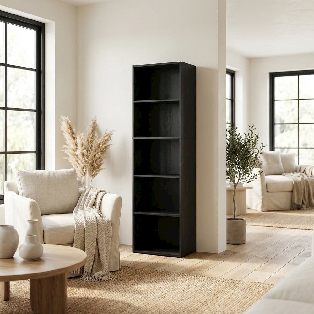 Wood Bookcase with Open Shelving for Living Room or Office Storage
