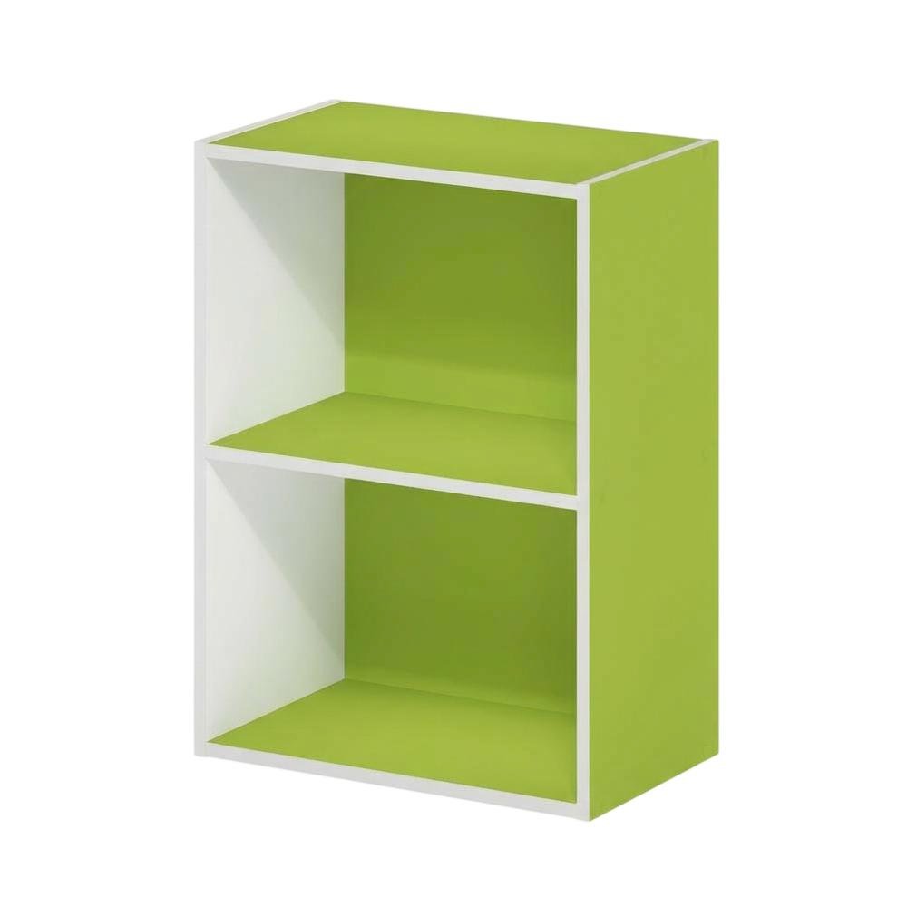 Gray 2-Tier Open Shelf Bookcase with Wooden Construction for Living Room Storage