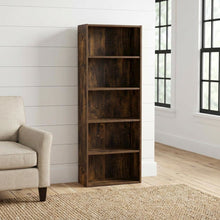 Wooden bookcase with open shelves for storage and display