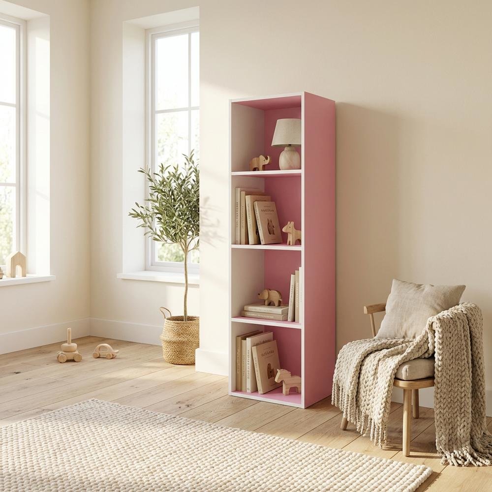 Pink 4-Tier Open Shelf Bookcase with Wood Construction for Storage