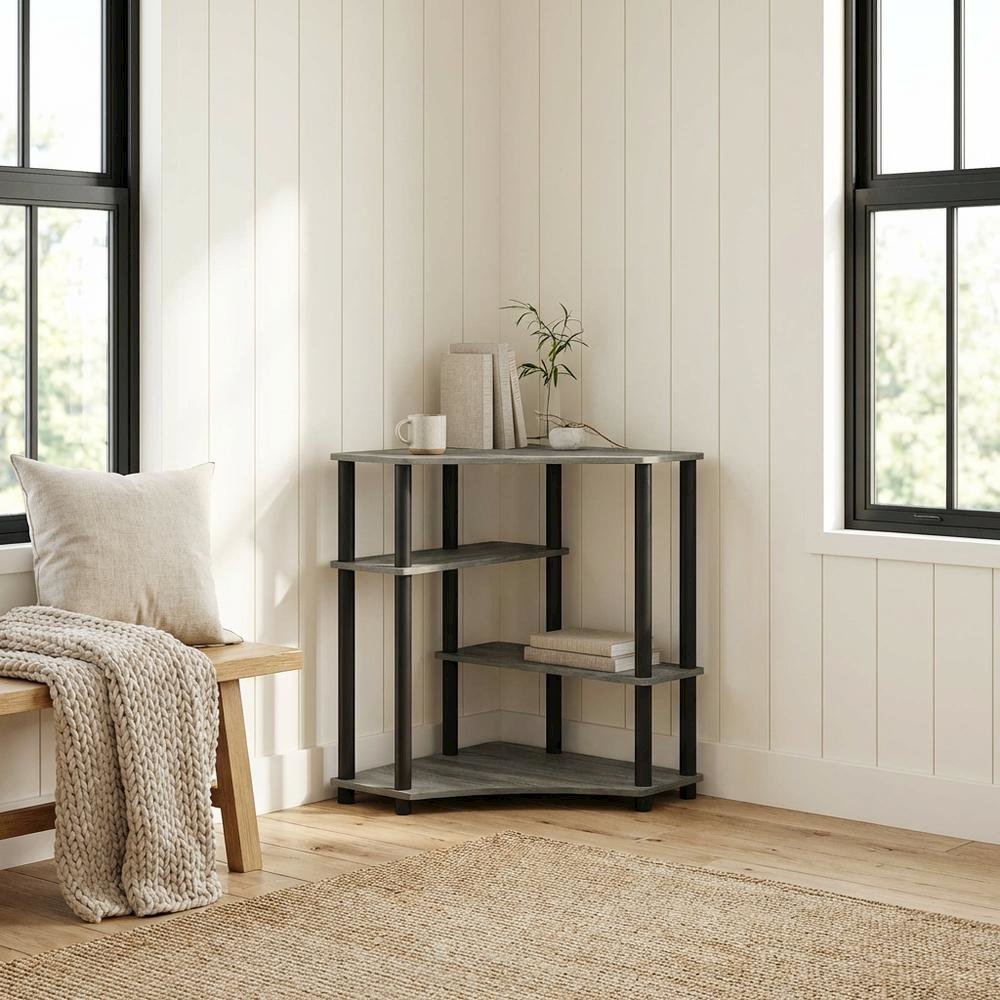 Gray Corner Desk With Shelves, Modern Ergonomic Design For Office Spaces