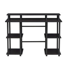 Espresso And Black Computer Desk With Top Shelf For Office Spaces