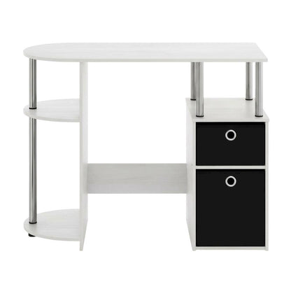 White Oak Study Desk With Bin Drawers And Steel Tubes For Home Office