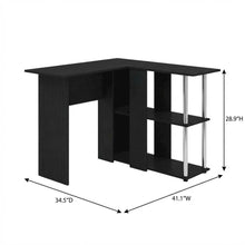 L-Shape Desk, Bookshelf, Americano Finish, Steel Tubes, Modern Workspace