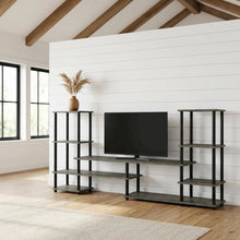 Modern Entertainment Center in French Oak Grey and Black with Spacious Storage