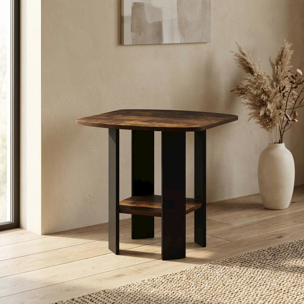 Amber Pine and Black Finish Accent End Table for Living Room
