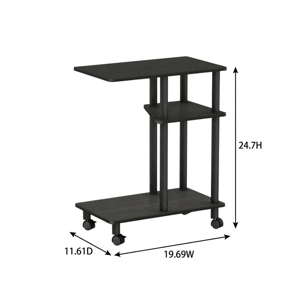 Espresso, U-Shape Sofa Side Table, Rolling Casters