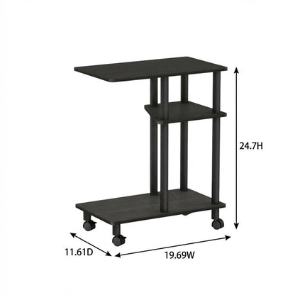 Espresso, U-Shape Sofa Side Table, Rolling Casters
