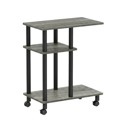 French Oak Grey, U-Shape Sofa Side Table, Rolling Casters