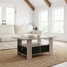 Coffee Table French Oak Grey Black with Bin Drawer and Sturdy Design