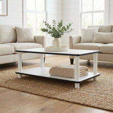 White 2-Tier Coffee Table with No-Tools Assembly and Easy Storage Options