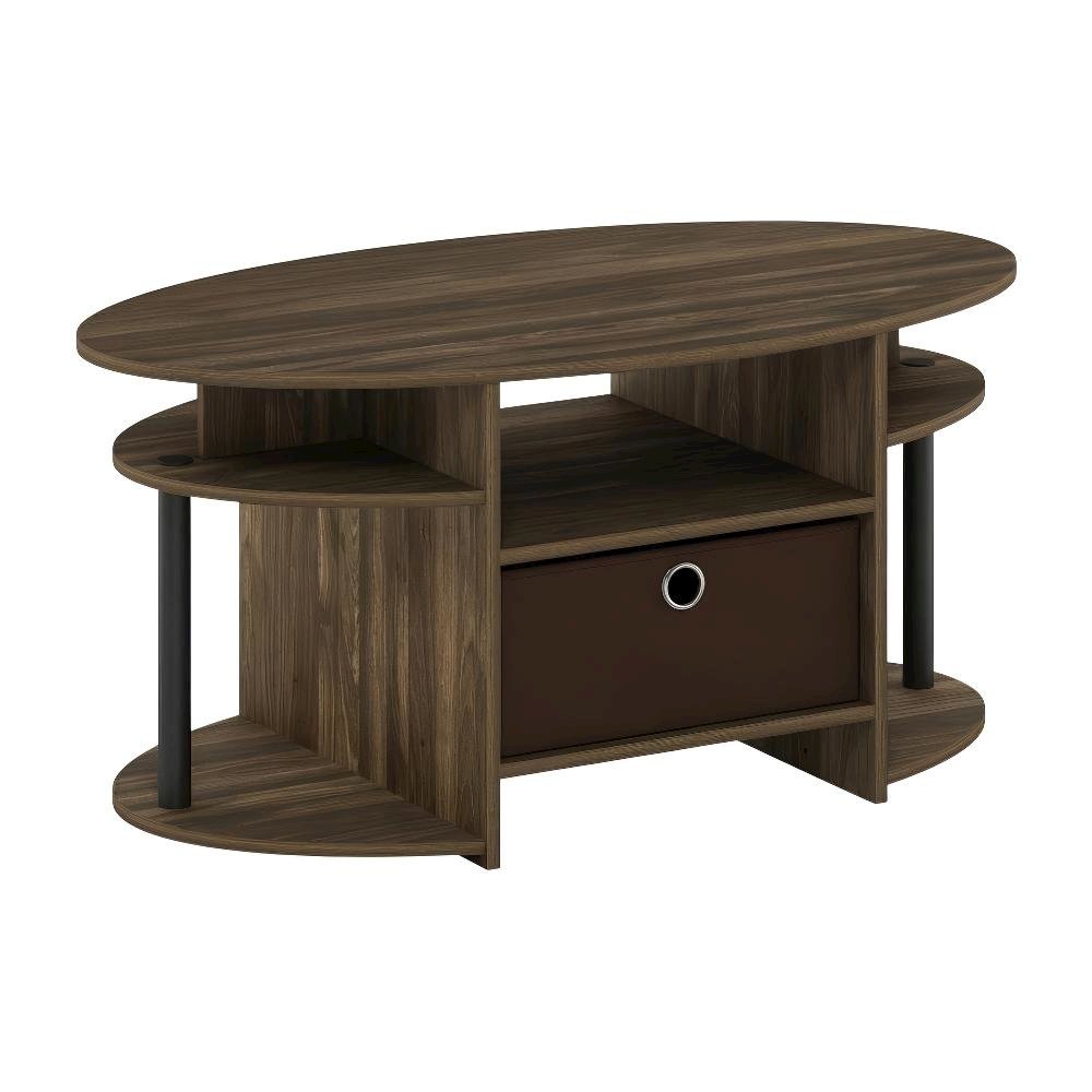 Oval Coffee Table Columbia Walnut Black with Simple Design and Sturdy Legs