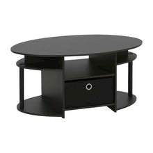 Oval Walnut Coffee Table with Storage Bin and Simple Modern Design