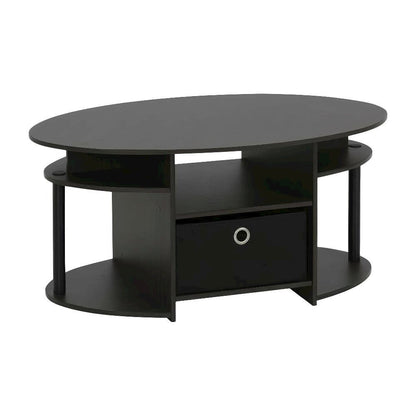 Oval Walnut Coffee Table with Storage Bin and Simple Modern Design