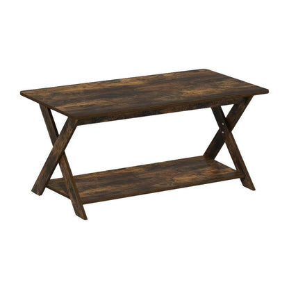 Amber Pine Coffee Table with Criss-Crossed Frame and Modern Minimalist Design