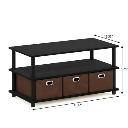 Black Oak Turn-N-Tube Coffee Table with Bin Drawers and Compact Storage