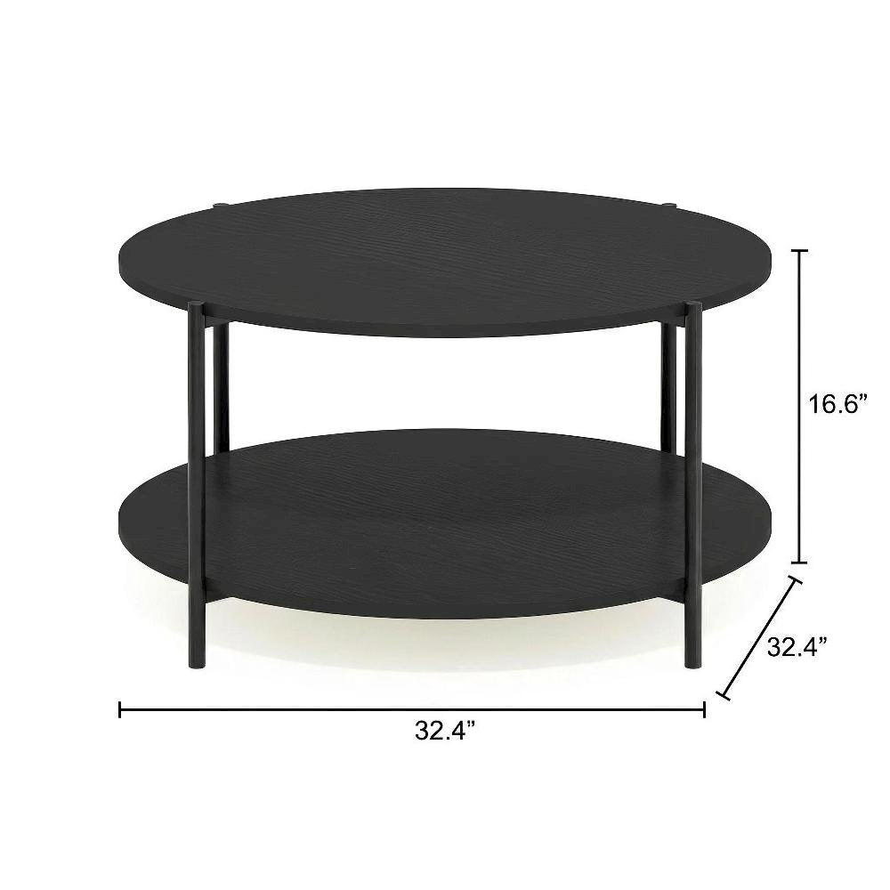 Modern Round Coffee Table Americano with 2-Tier Design and Sturdy Metal Legs