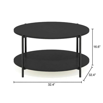 Modern Round Coffee Table Americano with 2-Tier Design and Sturdy Metal Legs