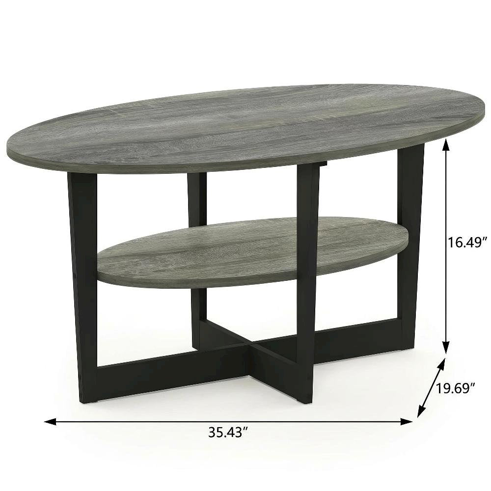 Oval Coffee Table French Oak Grey Black with Modern Design and Durable Surface