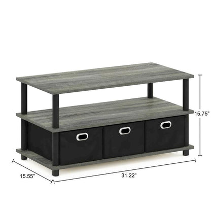 French Oak and Black Coffee Table with Bin Drawers Turn-N-Tube Frame