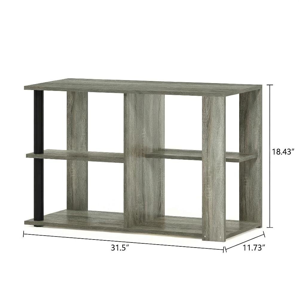 Narrow Coffee Table French Oak Black with Open Shelves and Sturdy Frame