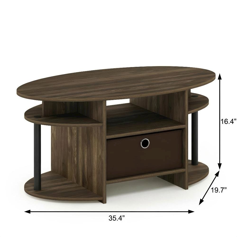 Oval Coffee Table Columbia Walnut Black with Simple Design and Sturdy Legs