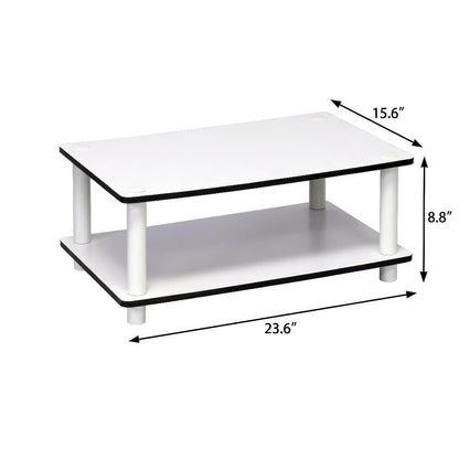 White 2-Tier Coffee Table with No-Tools Assembly and Easy Storage Options