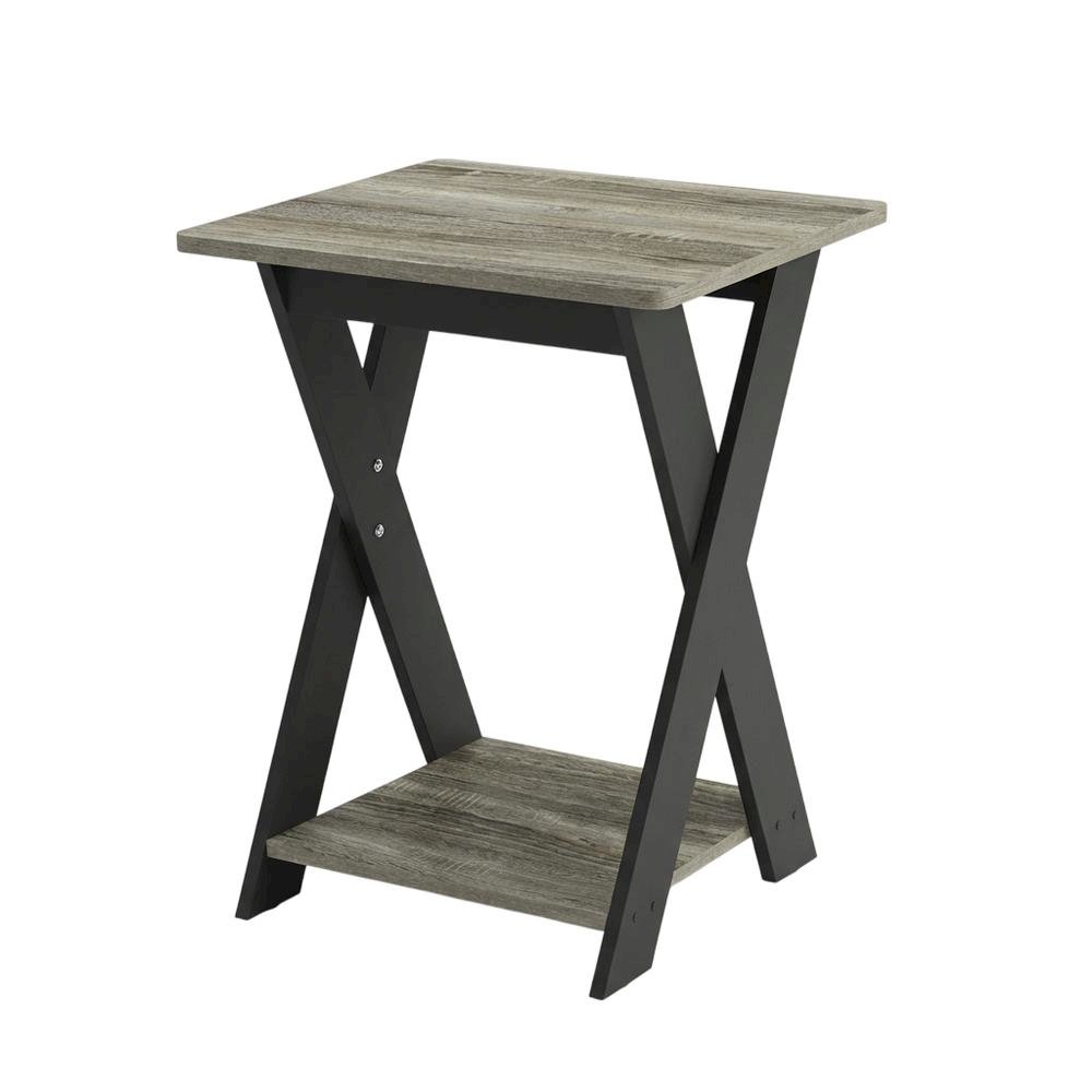 French Oak and Black Nightstand with Modern Cross Design