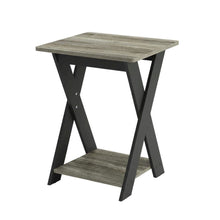French Oak and Black Nightstand with Modern Cross Design