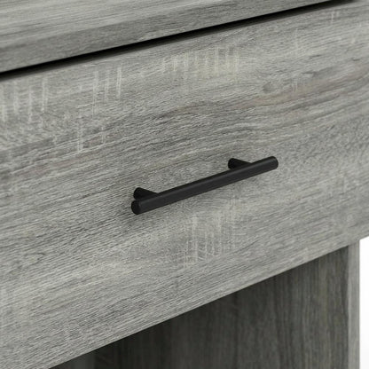 French Oak Grey Nightstand with Handle, Set of 2, Modern Bedroom Storage