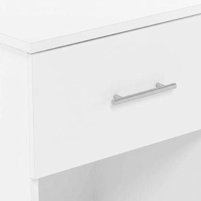 White Nightstand with Handle and Spacious Drawer for Bedroom Storage