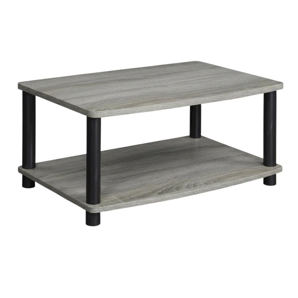 Elevated TV Stand with No Tools Assembly in French Oak Grey and Black Finish