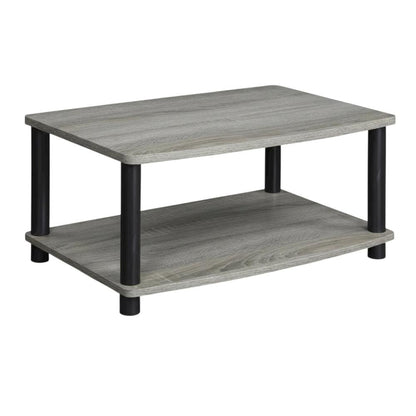 Elevated TV Stand with No Tools Assembly in French Oak Grey and Black Finish