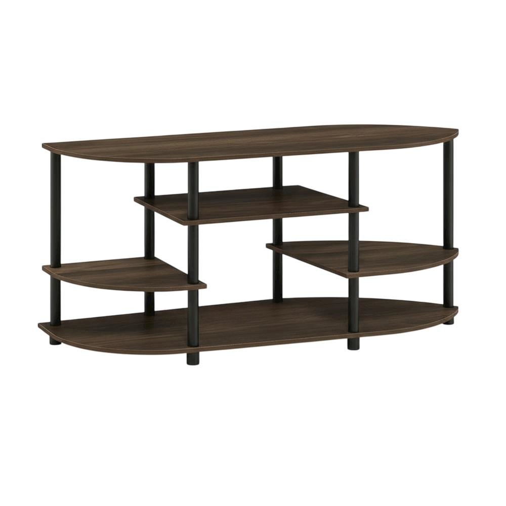 Corner TV Stand in Columbia Walnut/Black, Modern Design, Wood-Composite Material