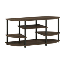 Corner TV Stand in Columbia Walnut/Black, Modern Design, Wood-Composite Material