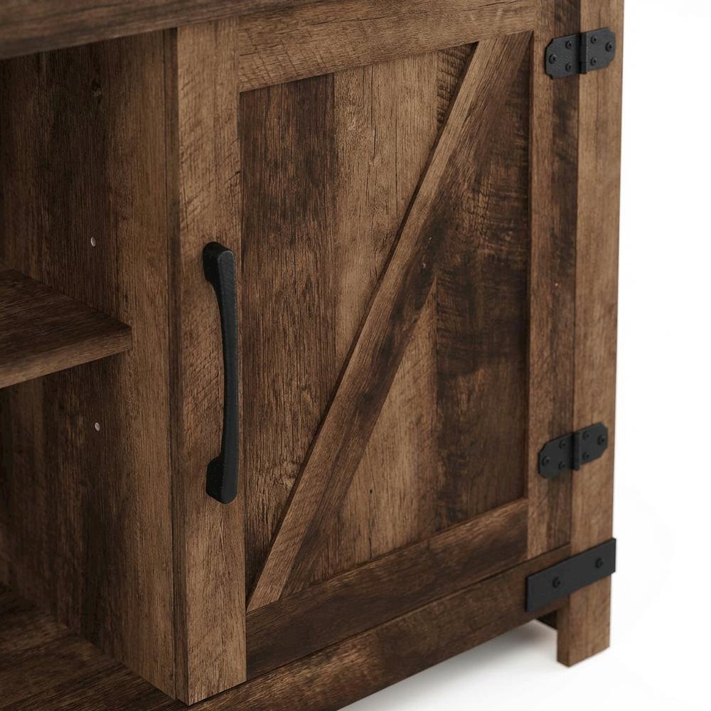 Rustic Brown Wood TV Cabinet with Barn Door for Up to 70 Inch Displays