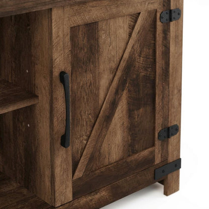 Rustic Brown Wood TV Cabinet with Barn Door for Up to 70 Inch Displays