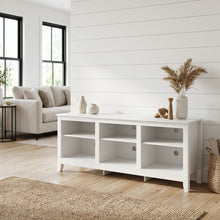 White Wooden TV Stand, Up to 65 Inch Entertainment Center, Spacious Storage