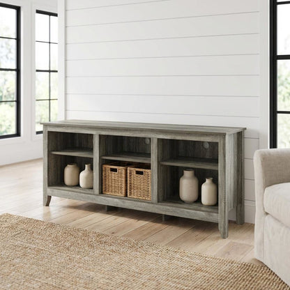 Wood TV stand, up to 65-inch TVs, spacious storage, modern French Oak Grey